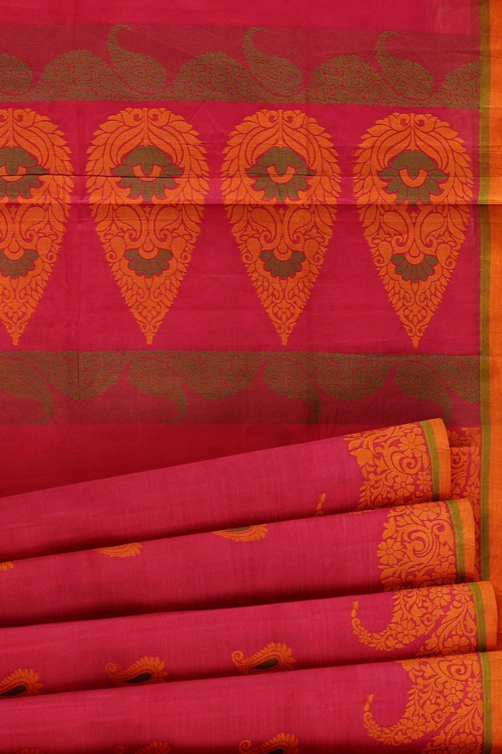 sri kumaran stores kora cotton saree pink saree with floral border 5