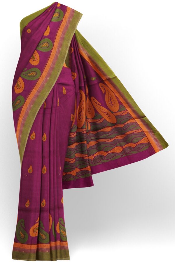 sri kumaran stores kora cotton saree pink saree with green border 1