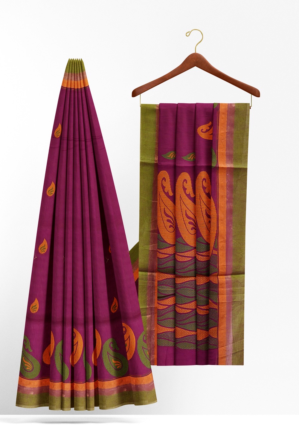 sri kumaran stores kora cotton saree pink saree with green border 2