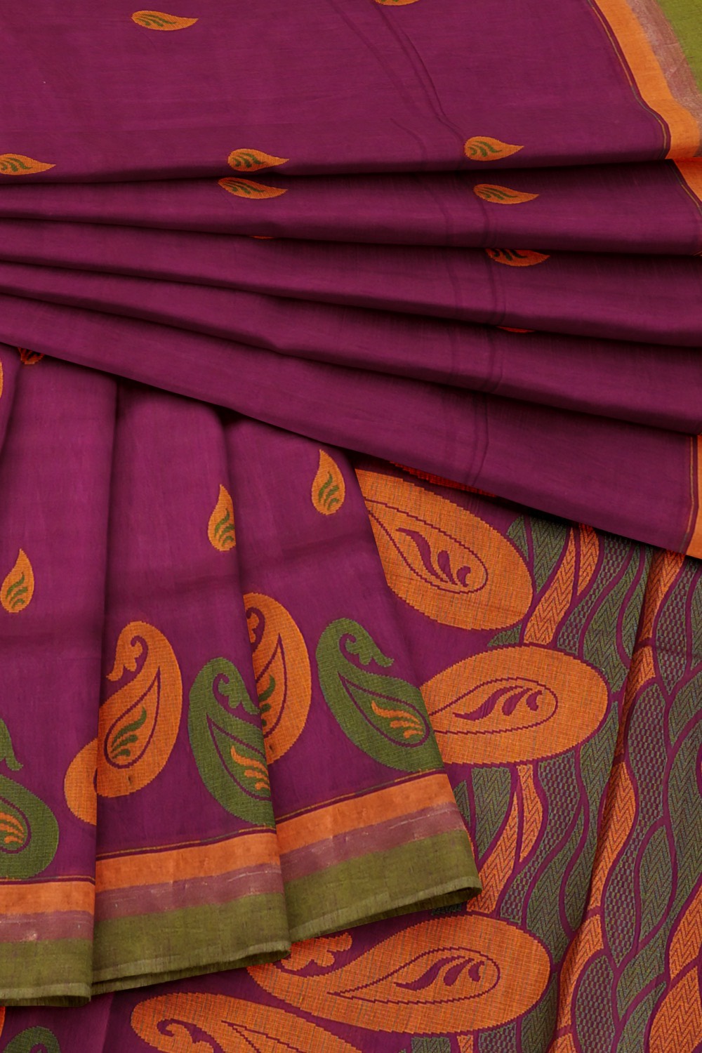 sri kumaran stores kora cotton saree pink saree with green border 4