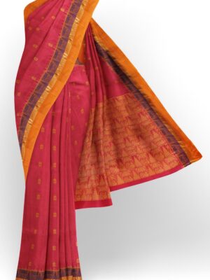 sri kumaran stores kora cotton saree pink saree with orange border 1