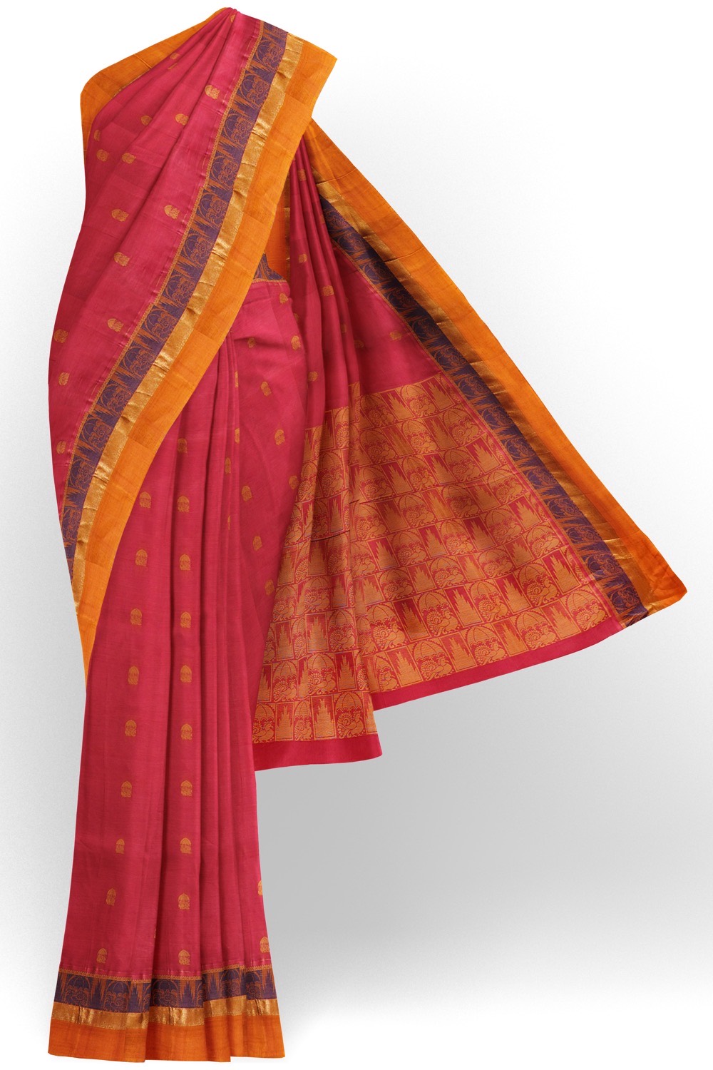 sri kumaran stores kora cotton saree pink saree with orange border 1