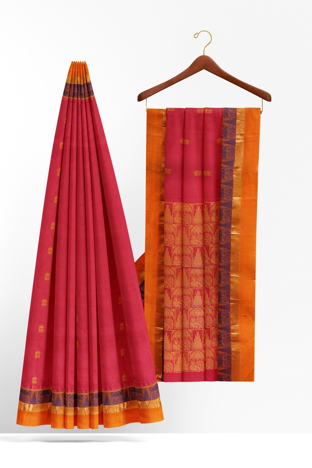 sri kumaran stores kora cotton saree pink saree with orange border 2