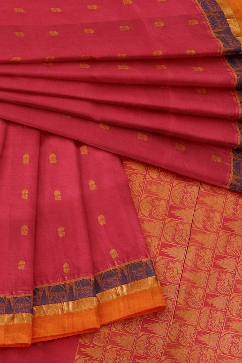 sri kumaran stores kora cotton saree pink saree with orange border 4