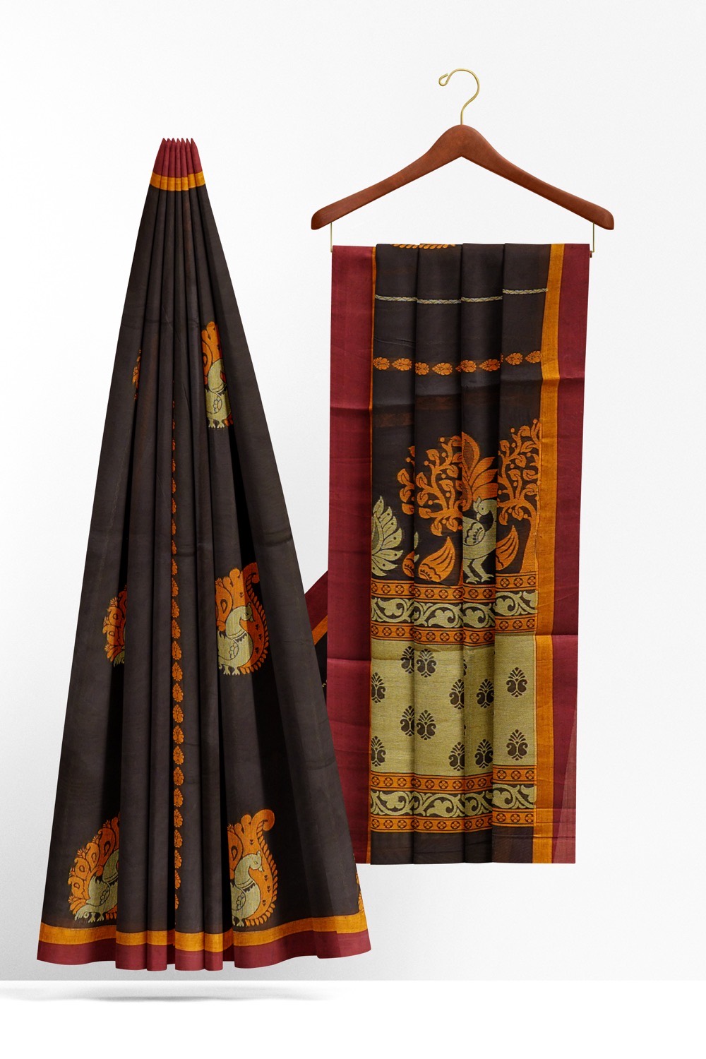 sri kumaran stores kora cotton saree pinkish blue saree with orange and pink border 2