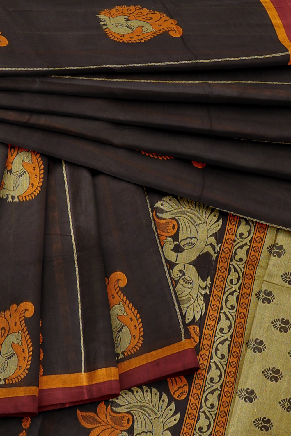 sri kumaran stores kora cotton saree pinkish blue saree with orange and pink border 4