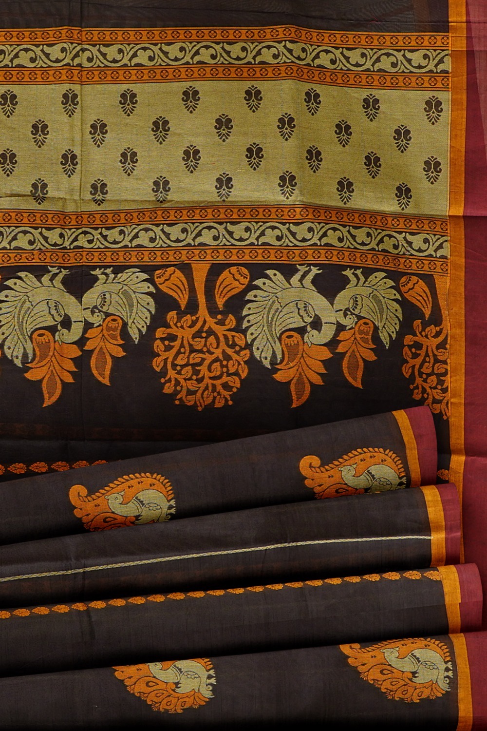 sri kumaran stores kora cotton saree pinkish blue saree with orange and pink border 5