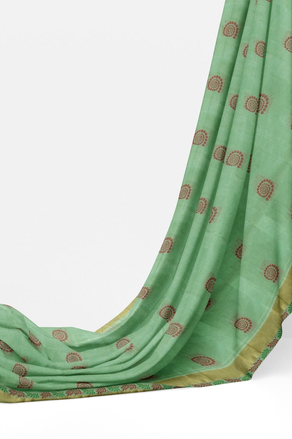 sri kumaran stores kora cotton saree pista green saree with golden border 3