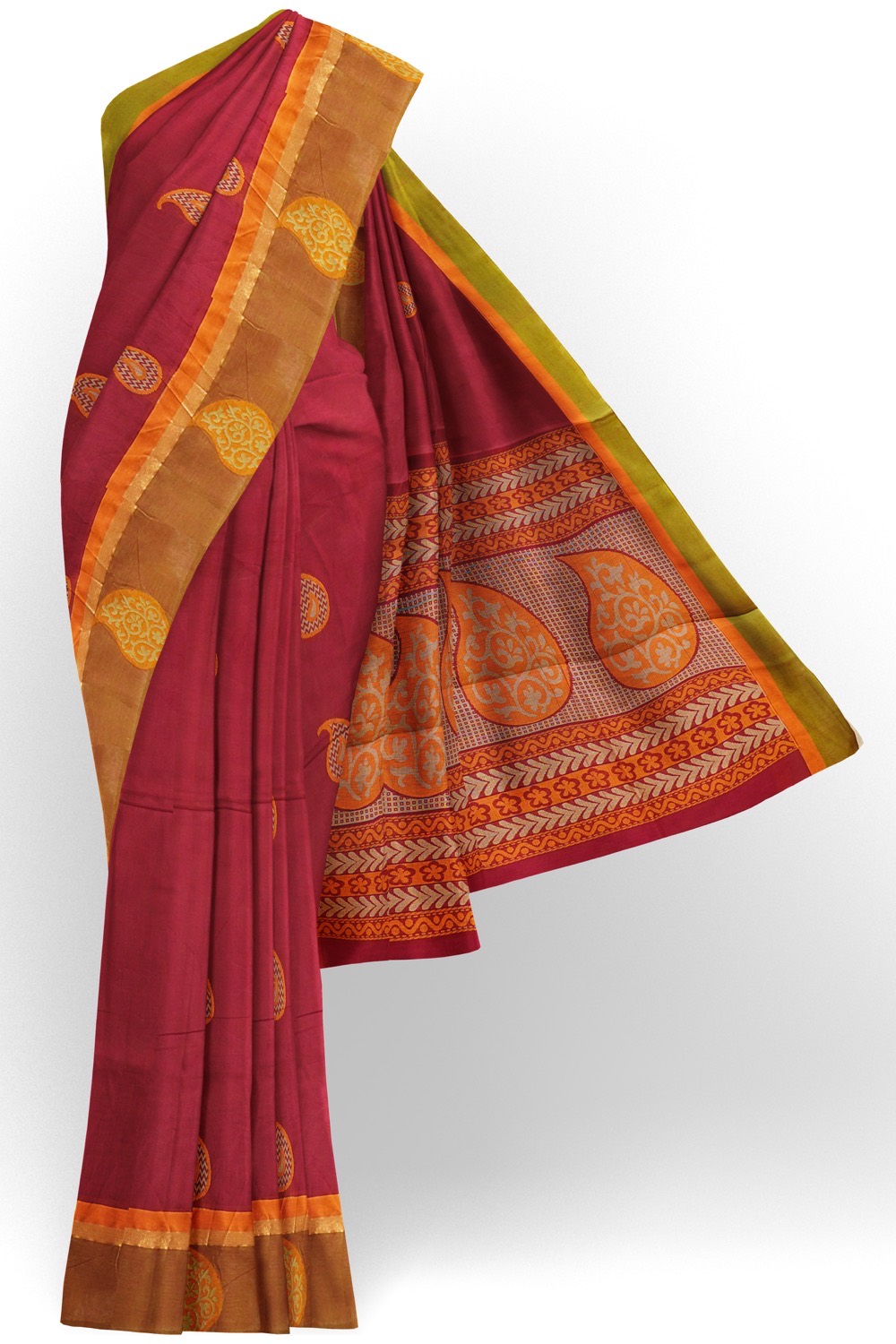 sri kumaran stores kora cotton saree red saree with brown border 1
