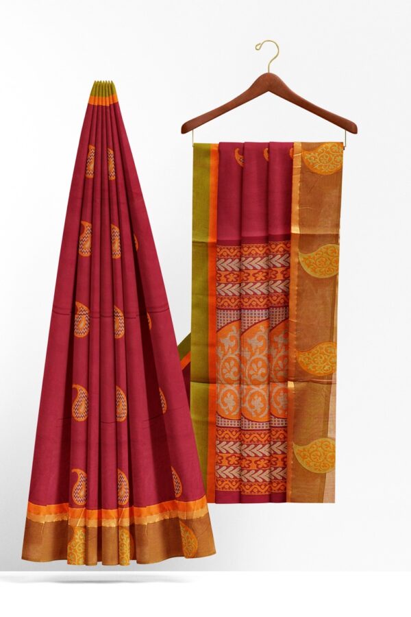 sri kumaran stores kora cotton saree red saree with brown border 2
