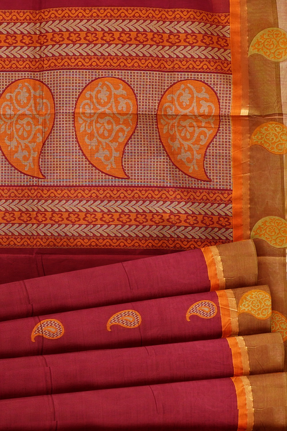 sri kumaran stores kora cotton saree red saree with brown border 5