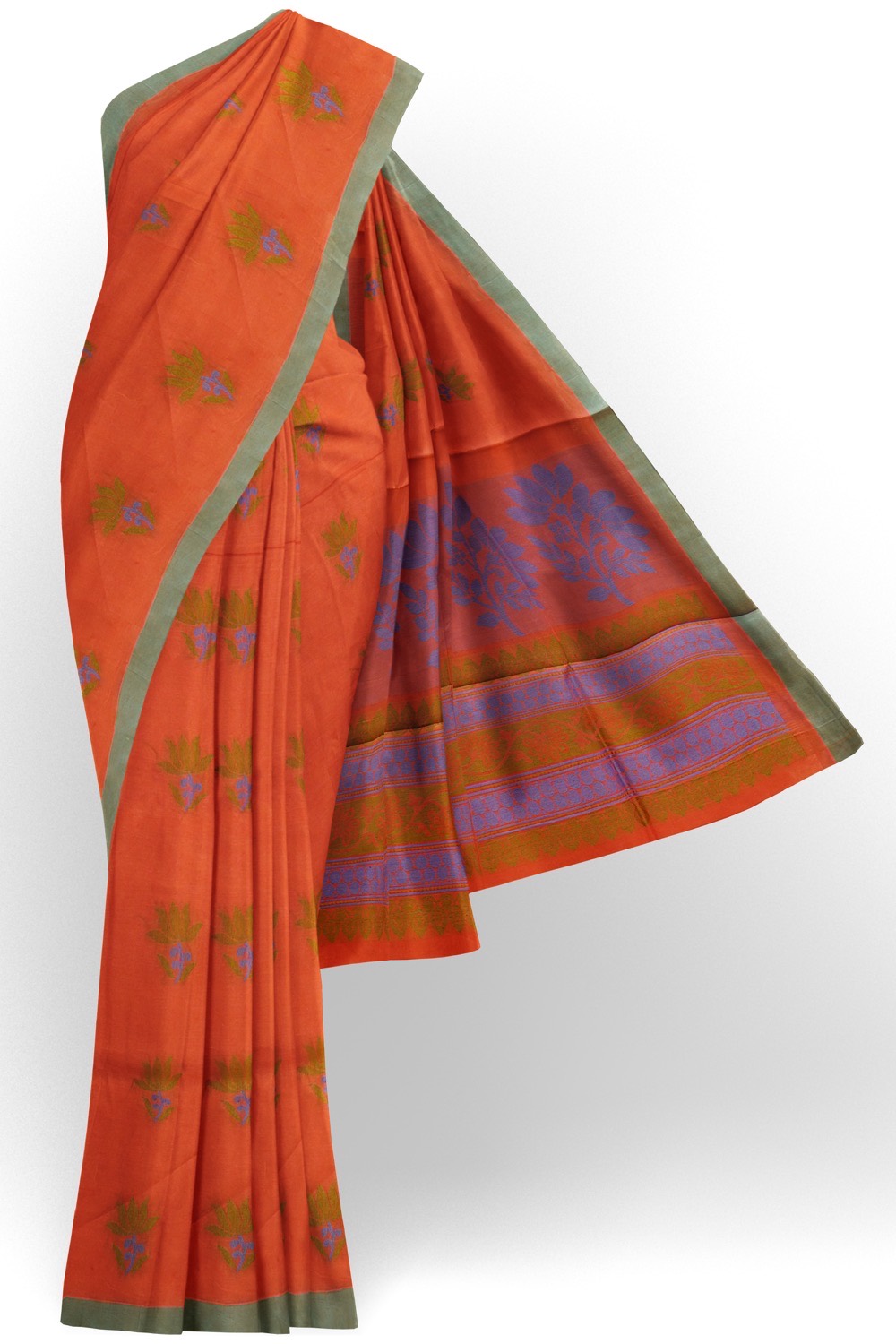 sri kumaran stores kora cotton saree red saree with green border 1
