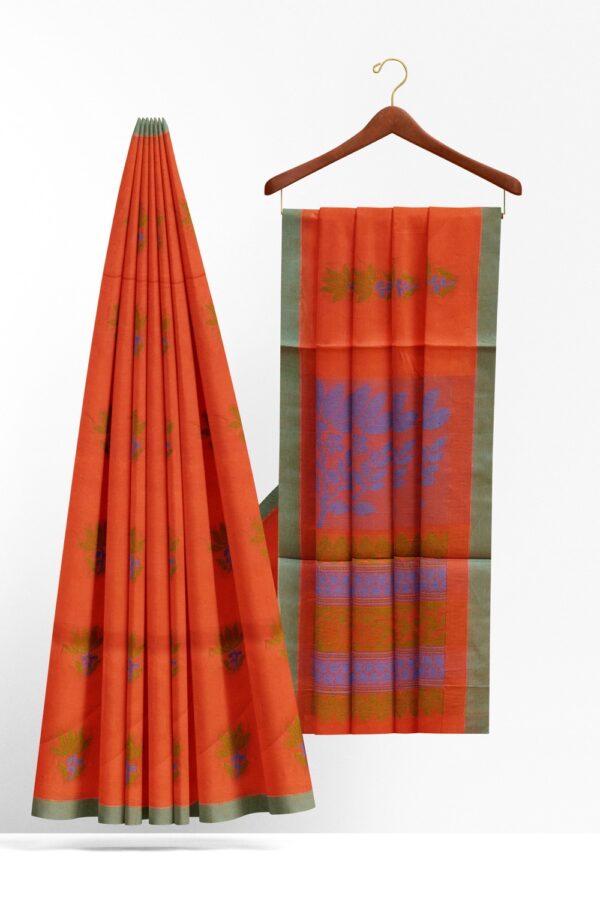 sri kumaran stores kora cotton saree red saree with green border 2