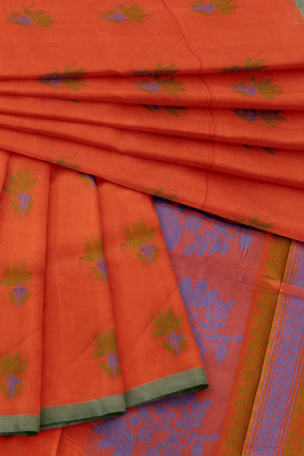 sri kumaran stores kora cotton saree red saree with green border 4