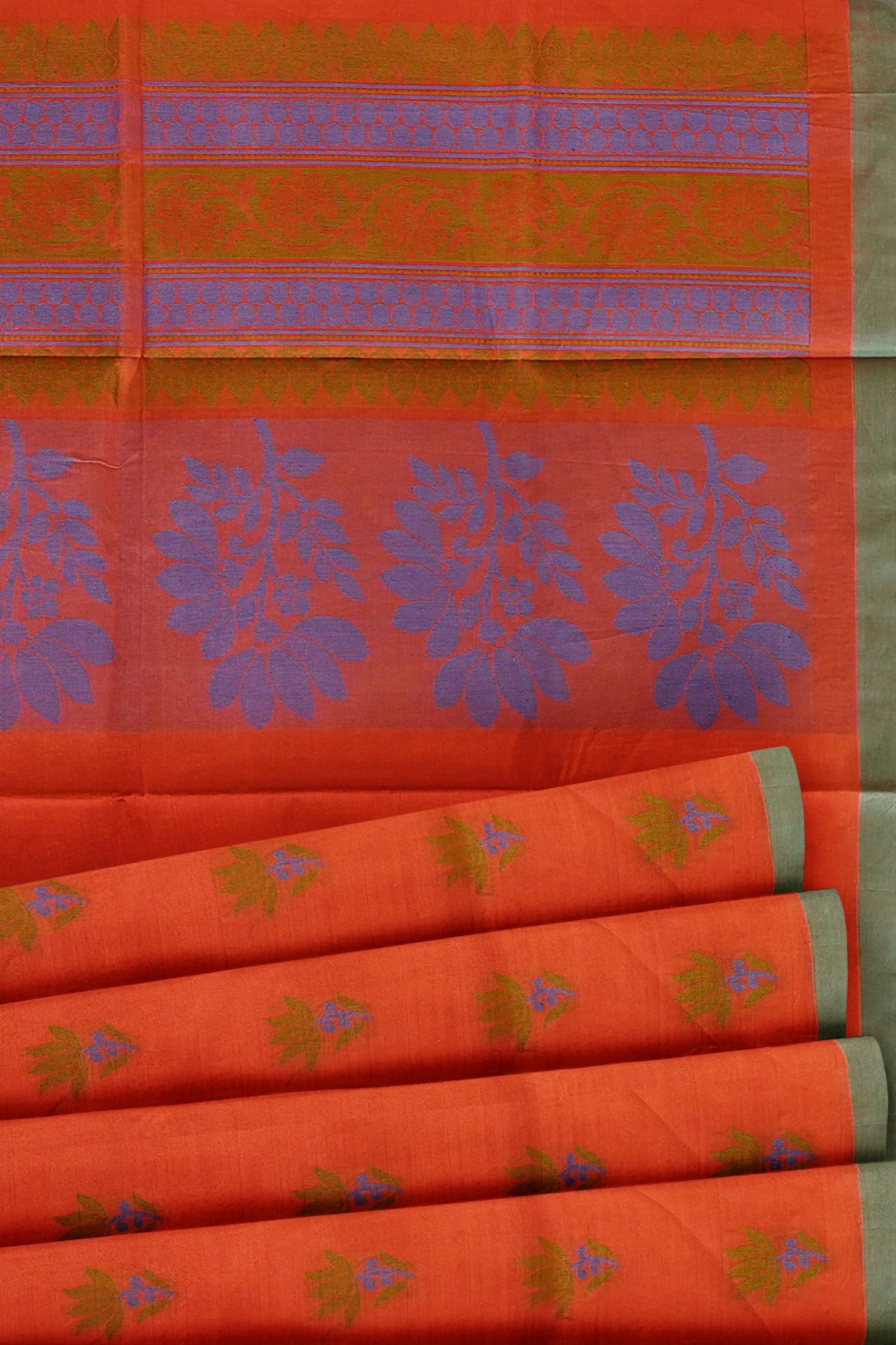 sri kumaran stores kora cotton saree red saree with green border 5