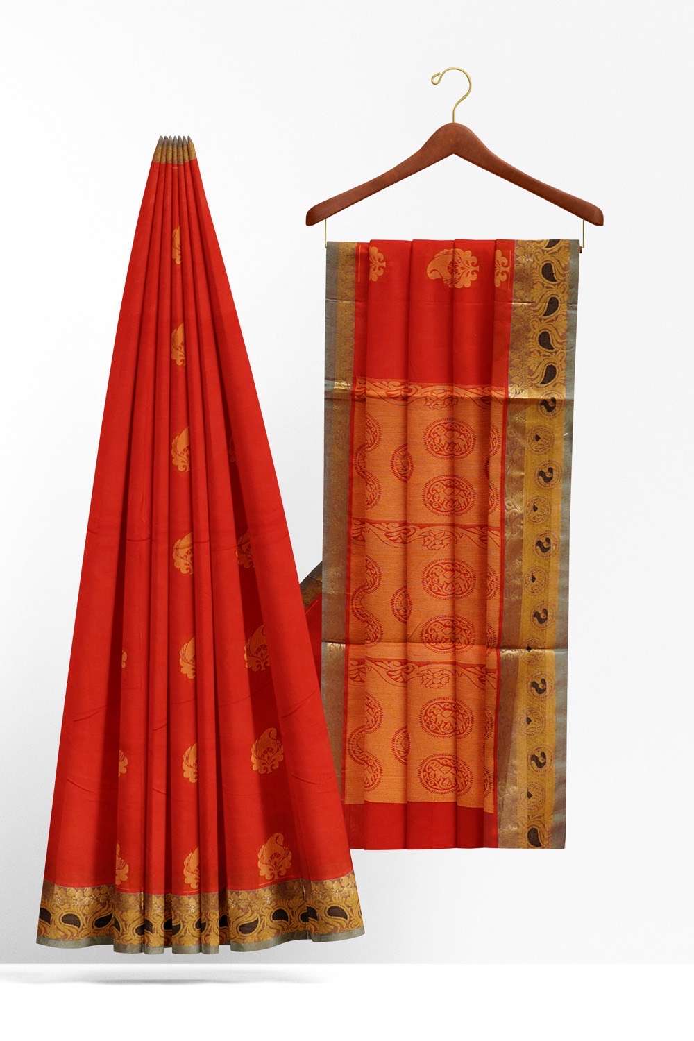 sri kumaran stores kora cotton saree red saree with grey border 2