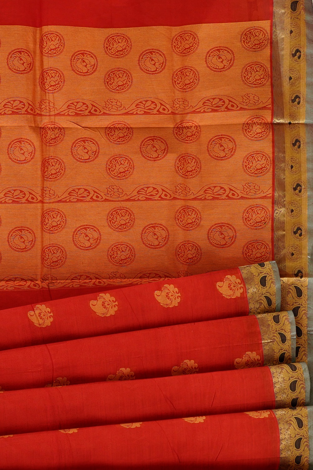 sri kumaran stores kora cotton saree red saree with grey border 5