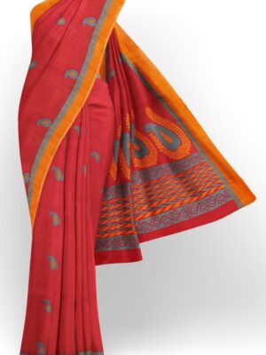 sri kumaran stores kora cotton saree red saree with orange border 1