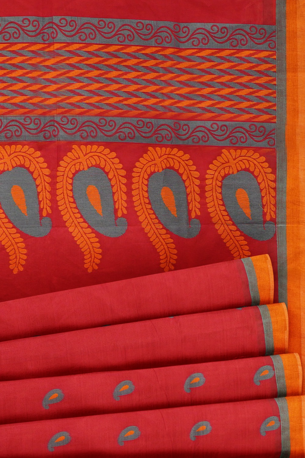 sri kumaran stores kora cotton saree red saree with orange border 5