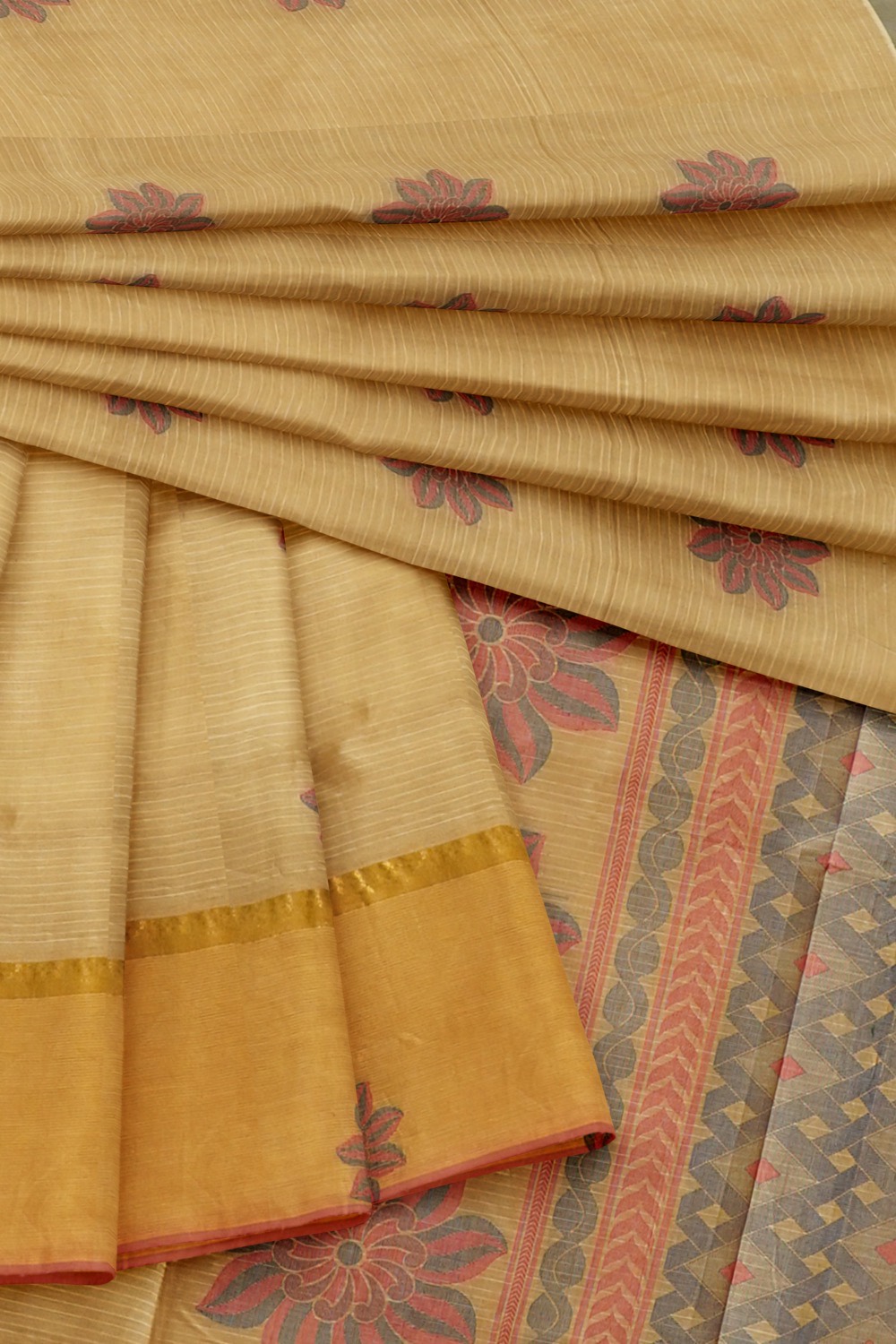 sri kumaran stores kora cotton saree sandal saree with golden pink border 4