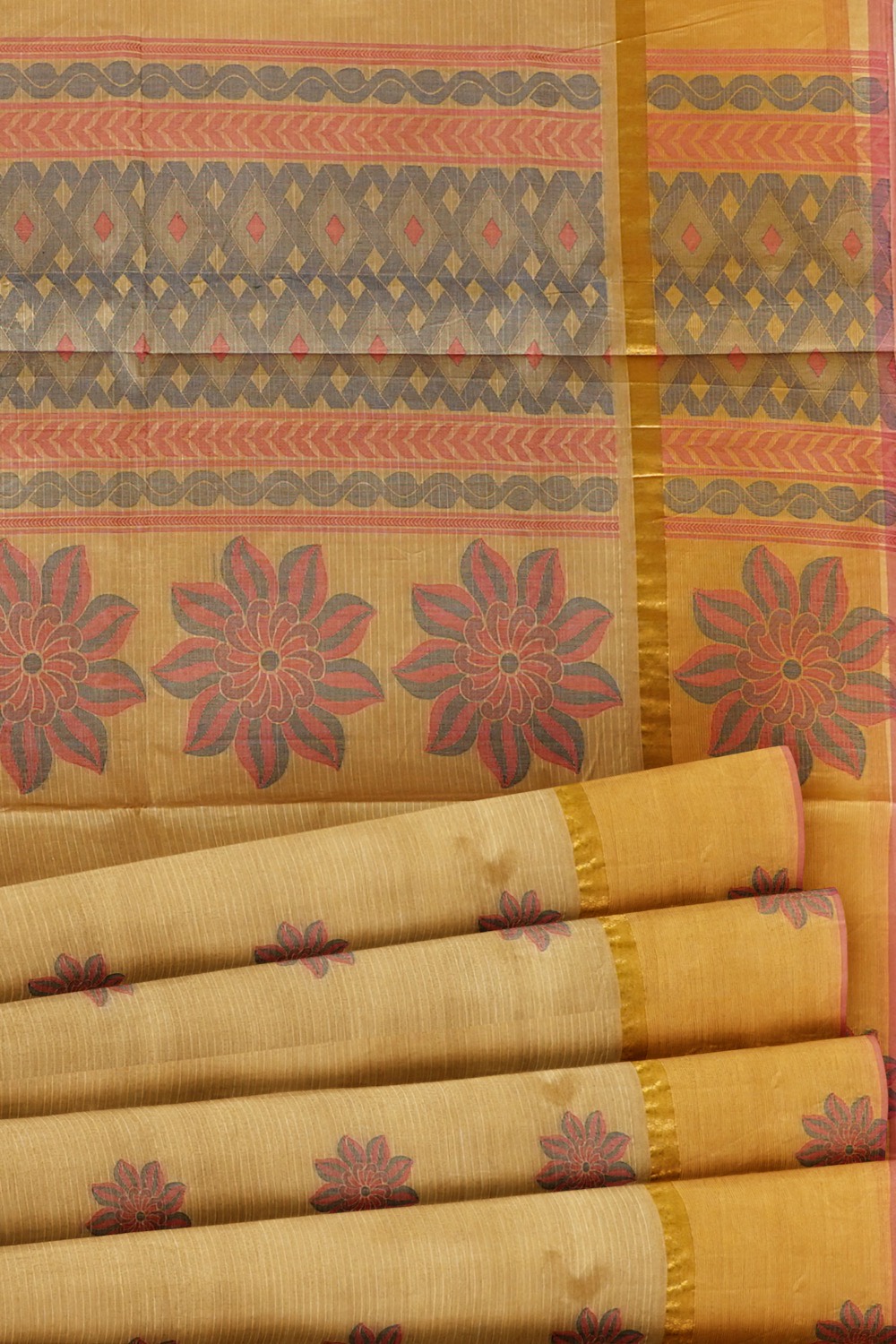 sri kumaran stores kora cotton saree sandal saree with golden pink border 5