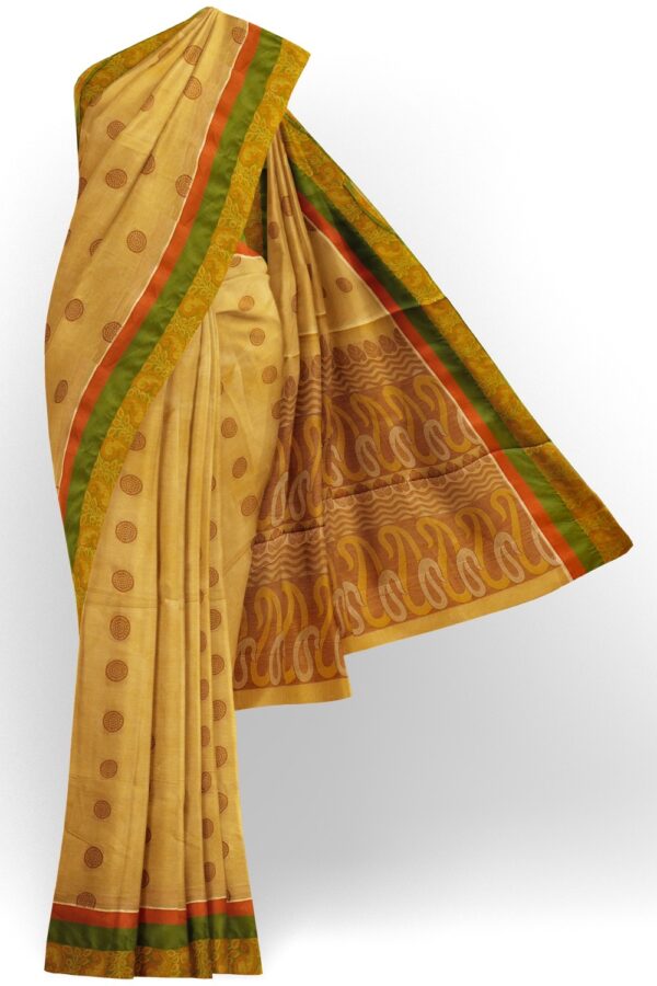 sri kumaran stores kora cotton saree sandal saree with green border 1