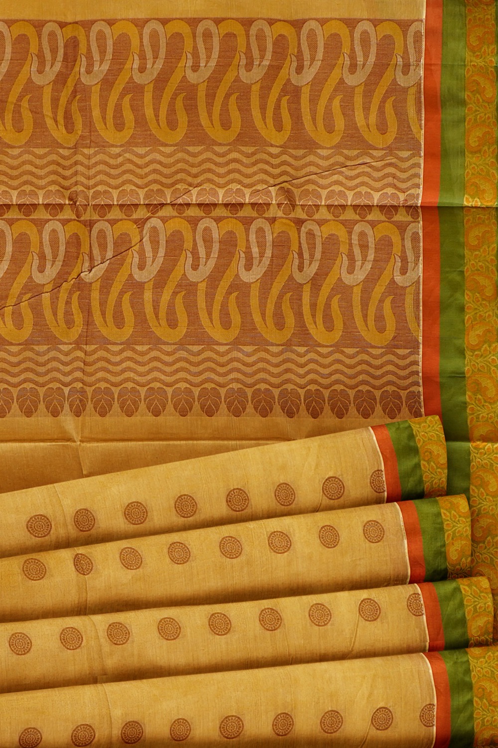 sri kumaran stores kora cotton saree sandal saree with green border 5