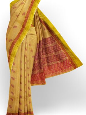 sri kumaran stores kora cotton saree sandal saree with yellow border 1
