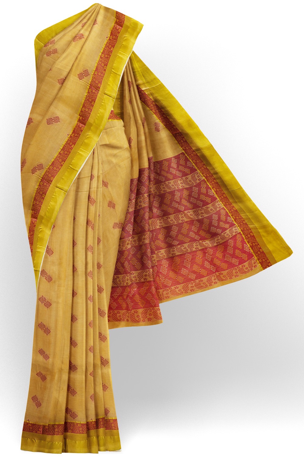 sri kumaran stores kora cotton saree sandal saree with yellow border 1