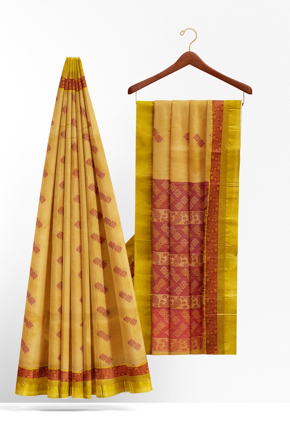 sri kumaran stores kora cotton saree sandal saree with yellow border 2