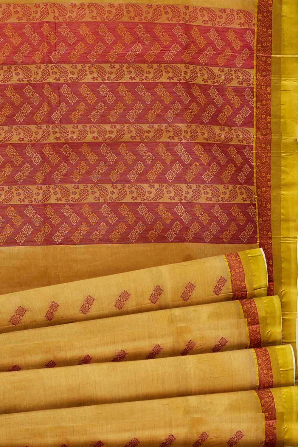 sri kumaran stores kora cotton saree sandal saree with yellow border 5