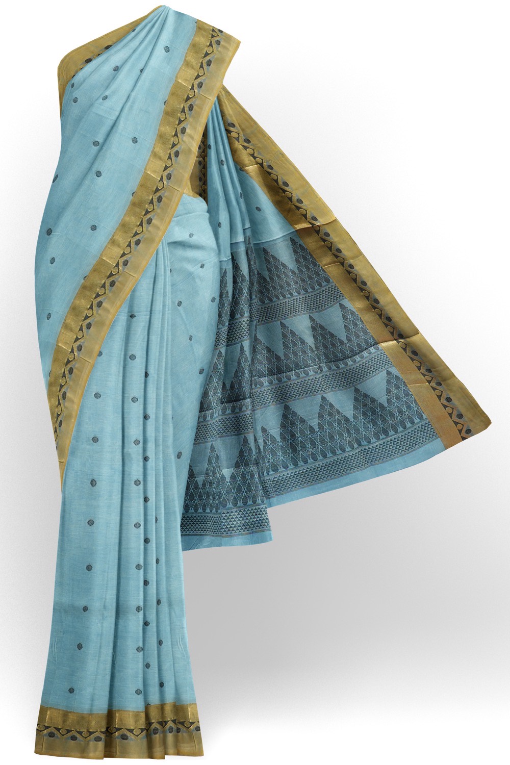 sri kumaran stores kora cotton saree sky blue saree with golden border 1