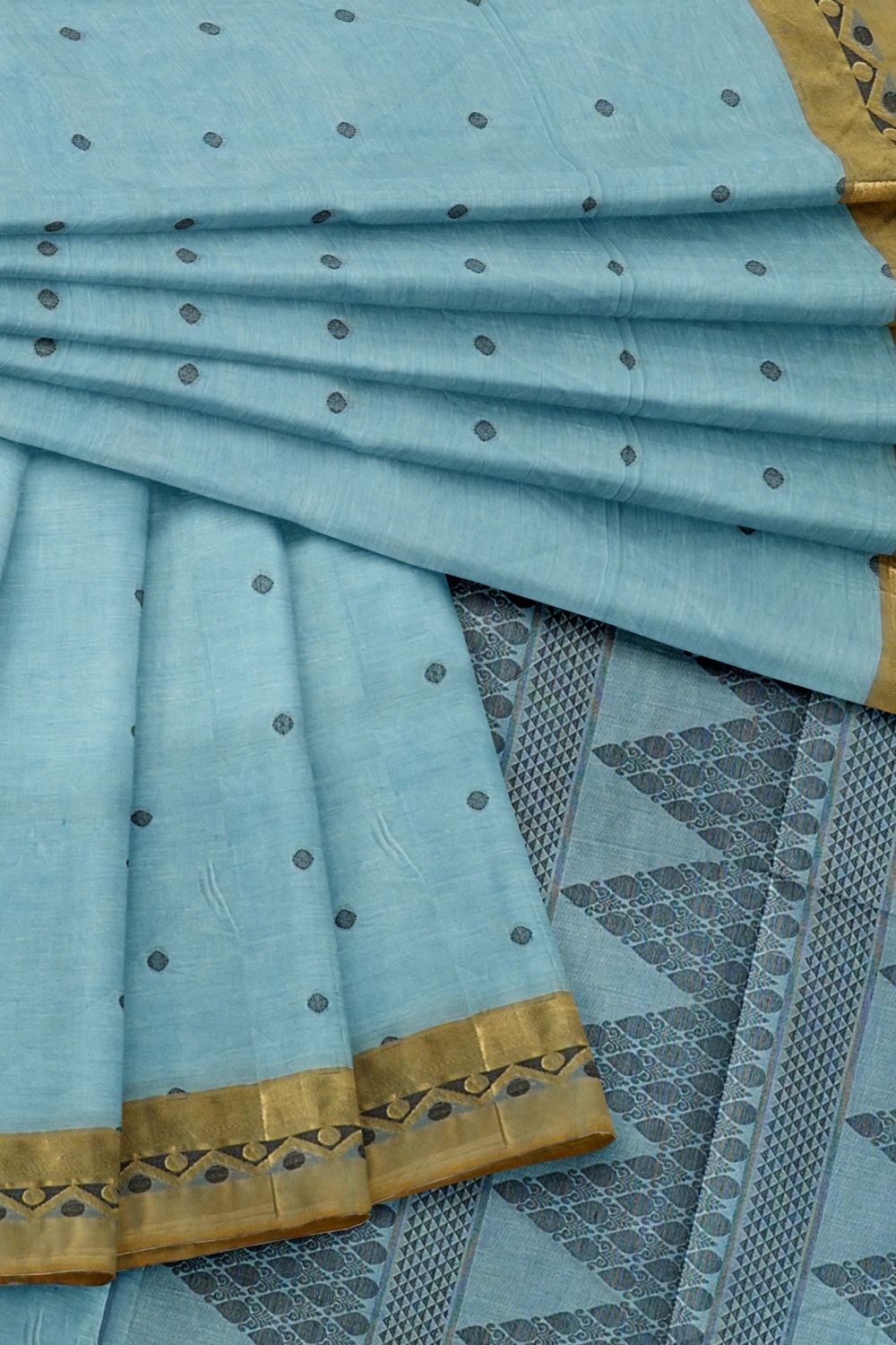 sri kumaran stores kora cotton saree sky blue saree with golden border 4