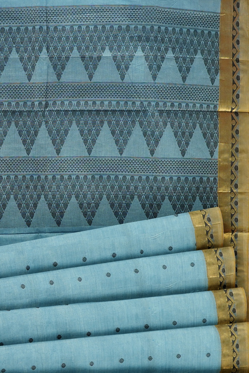 sri kumaran stores kora cotton saree sky blue saree with golden border 5