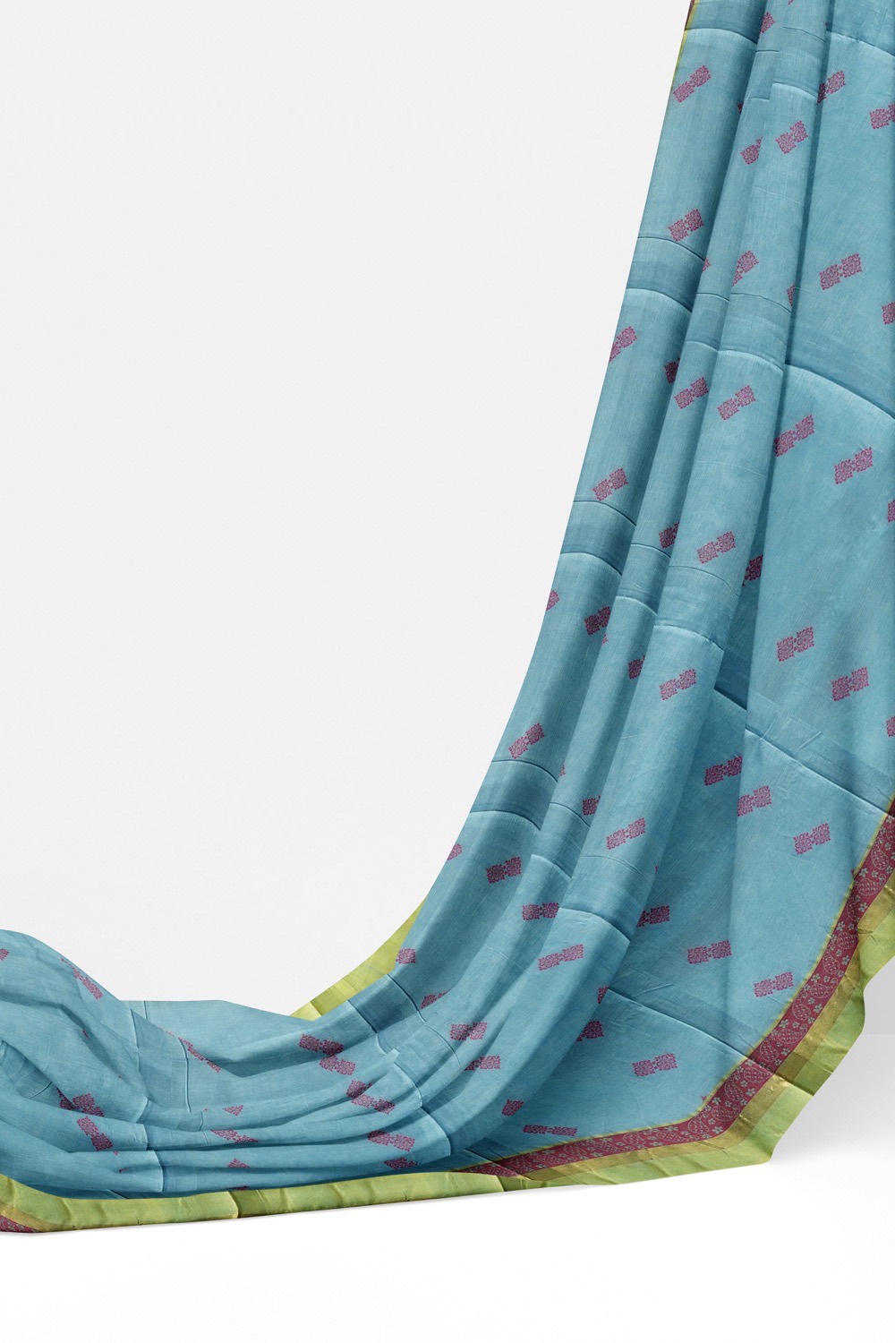 sri kumaran stores kora cotton saree sky blue saree with green border 3