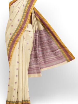 sri kumaran stores kora cotton saree white saree with golden border 1