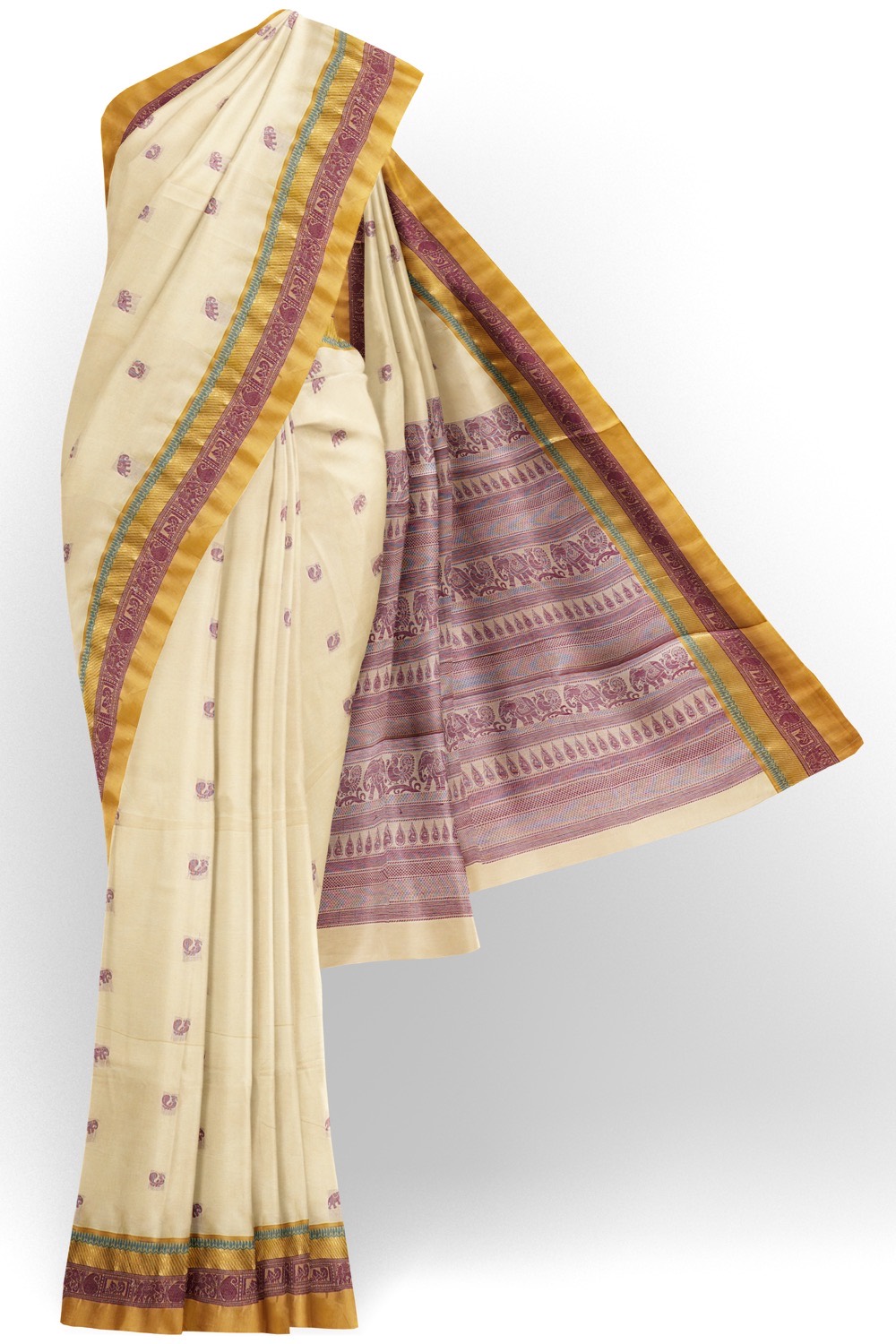 sri kumaran stores kora cotton saree white saree with golden border 1