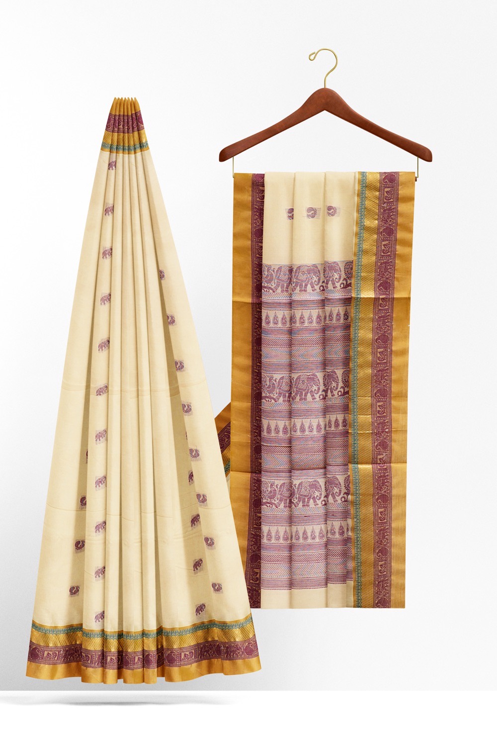 sri kumaran stores kora cotton saree white saree with golden border 2