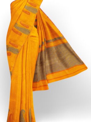 sri kumaran stores kora cotton saree yellow saree with floral border 1