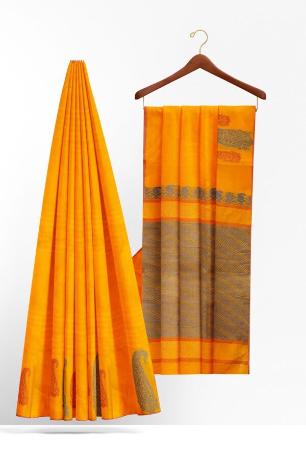 sri kumaran stores kora cotton saree yellow saree with floral border 2