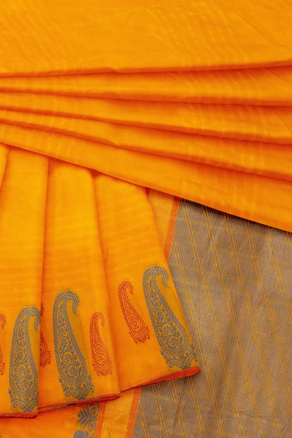 sri kumaran stores kora cotton saree yellow saree with floral border 4