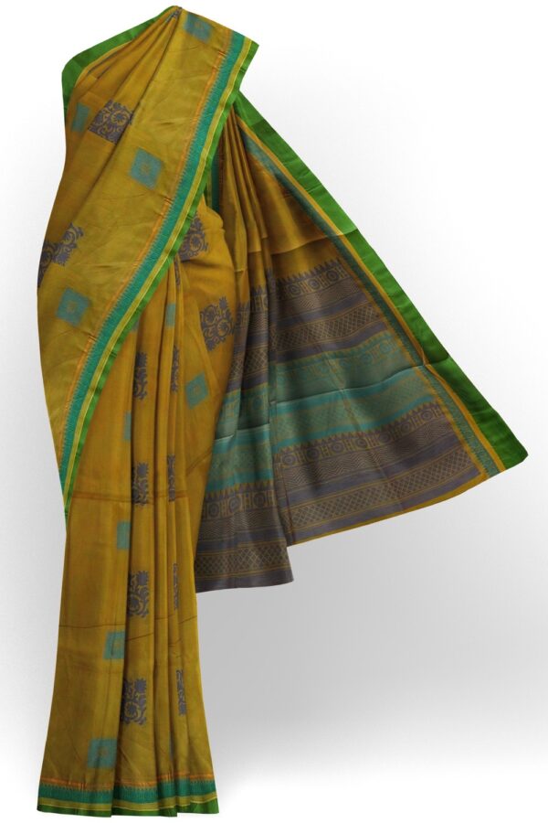 sri kumaran stores kora cotton saree yellow saree with green border 1