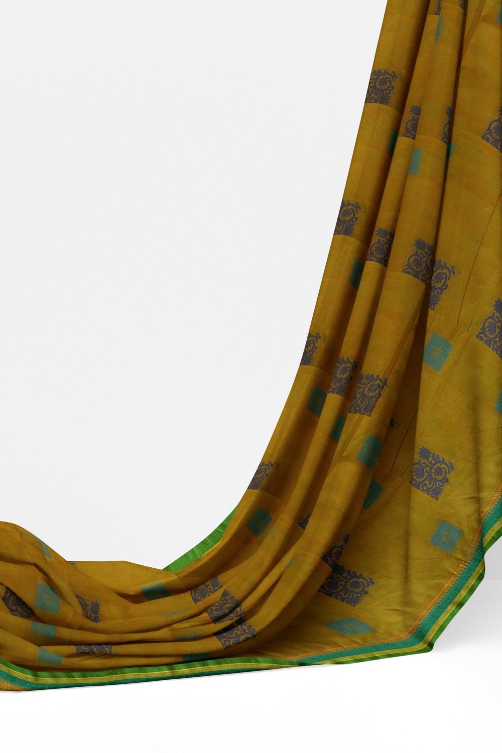 sri kumaran stores kora cotton saree yellow saree with green border 3