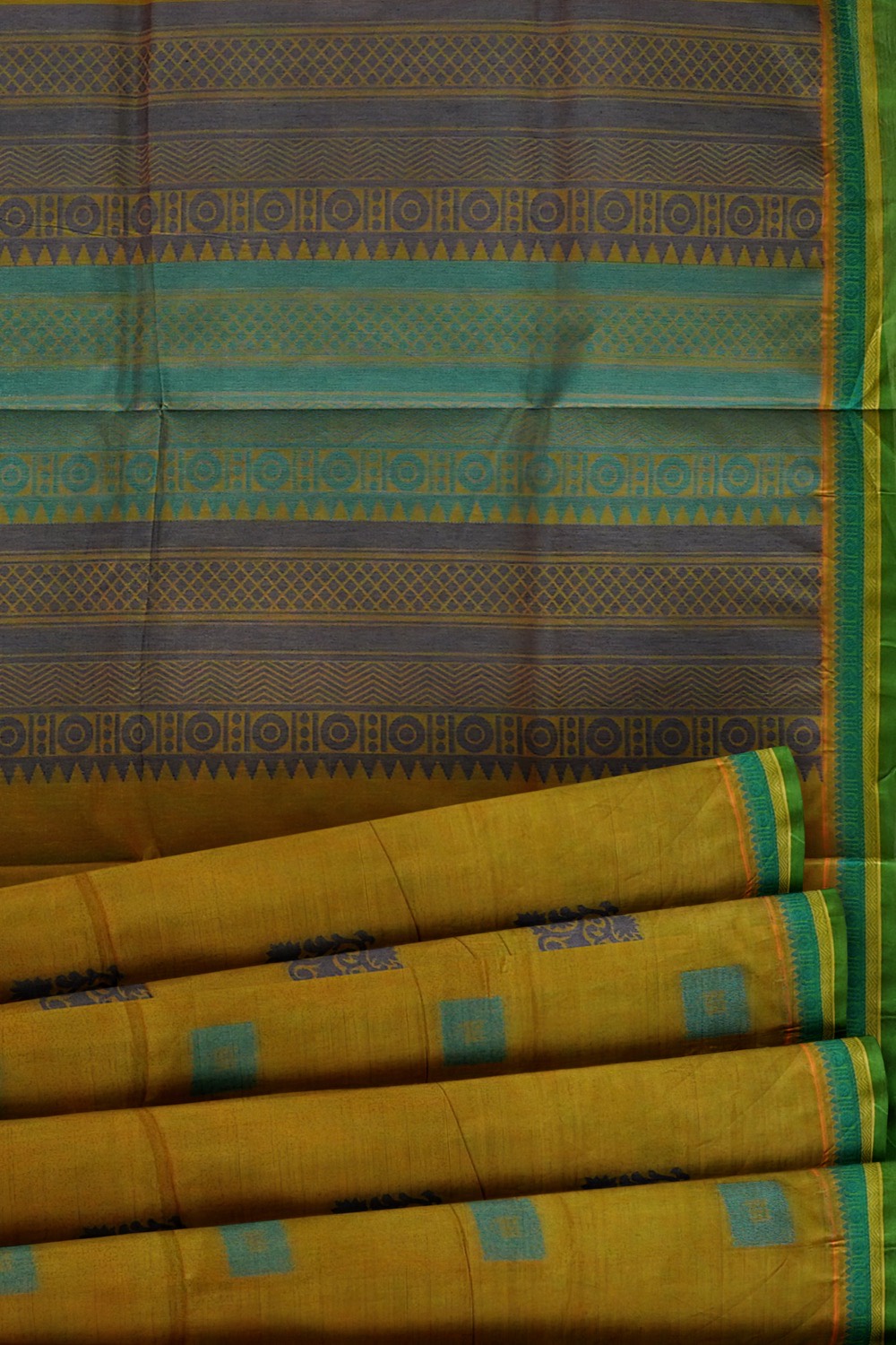 sri kumaran stores kora cotton saree yellow saree with green border 5