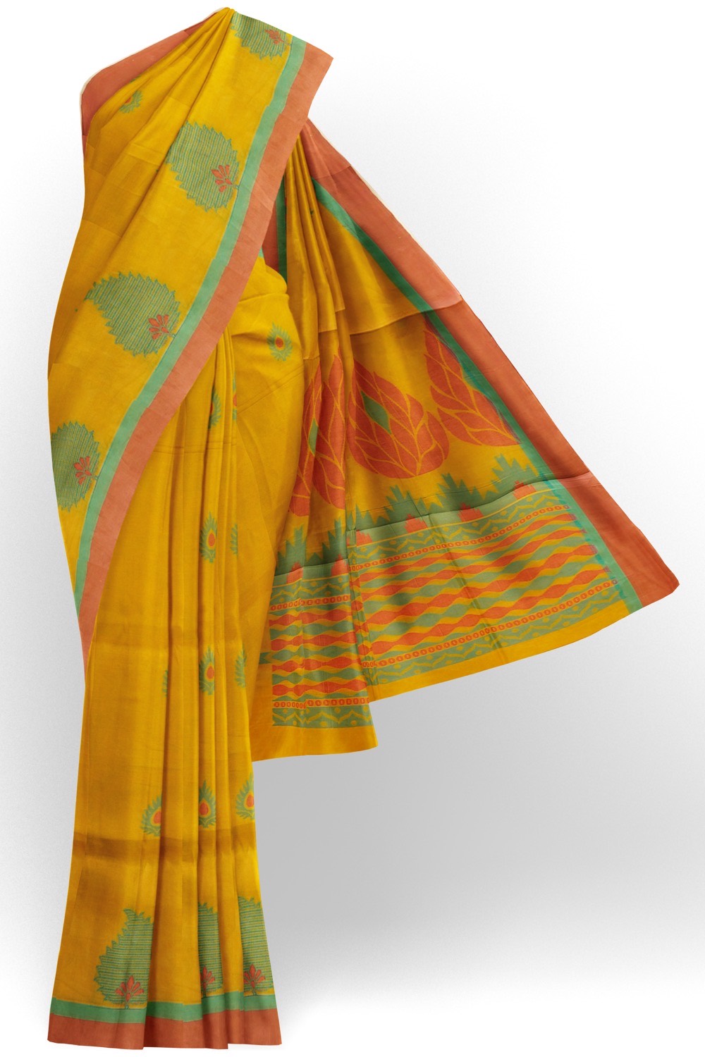 sri kumaran stores kora cotton saree yellow saree with red border 1