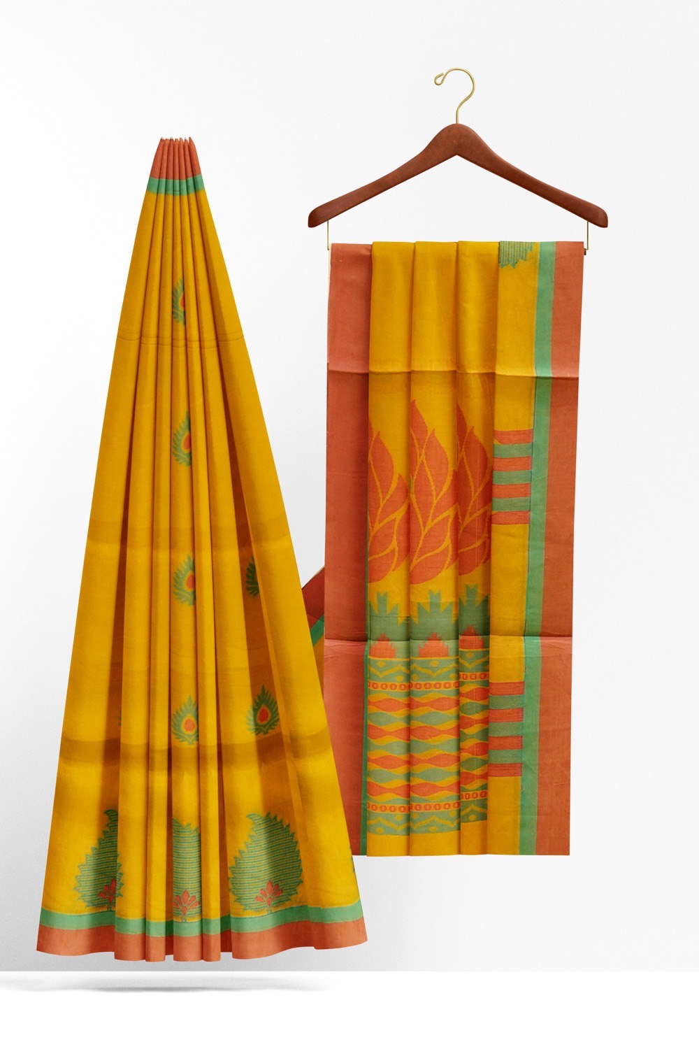 sri kumaran stores kora cotton saree yellow saree with red border 2