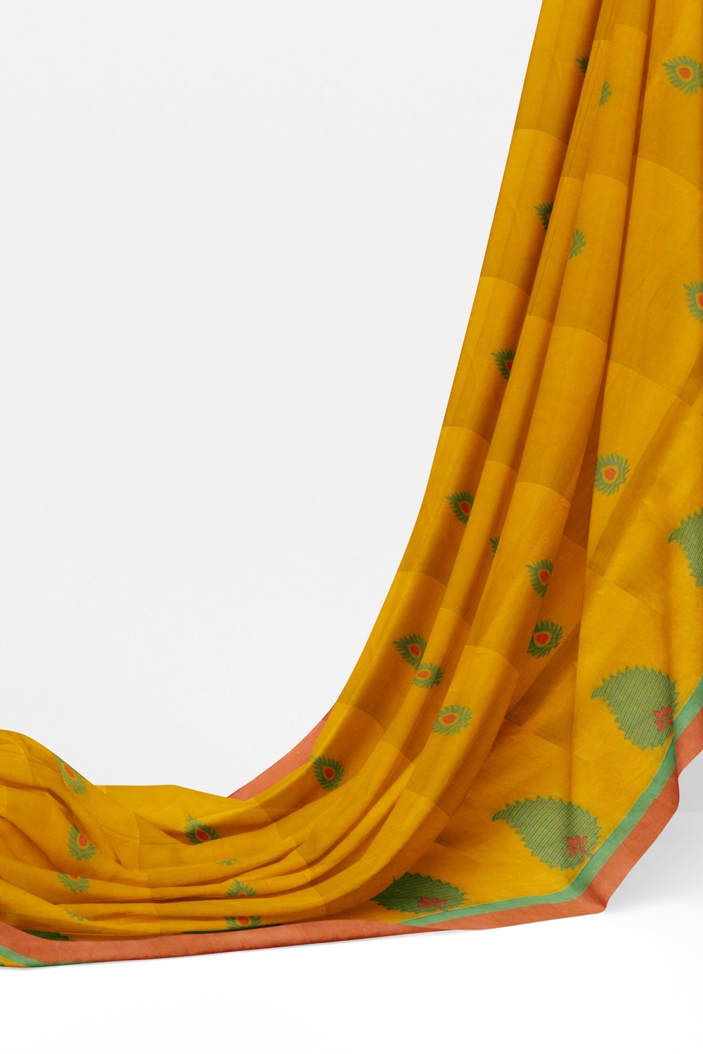 sri kumaran stores kora cotton saree yellow saree with red border 3