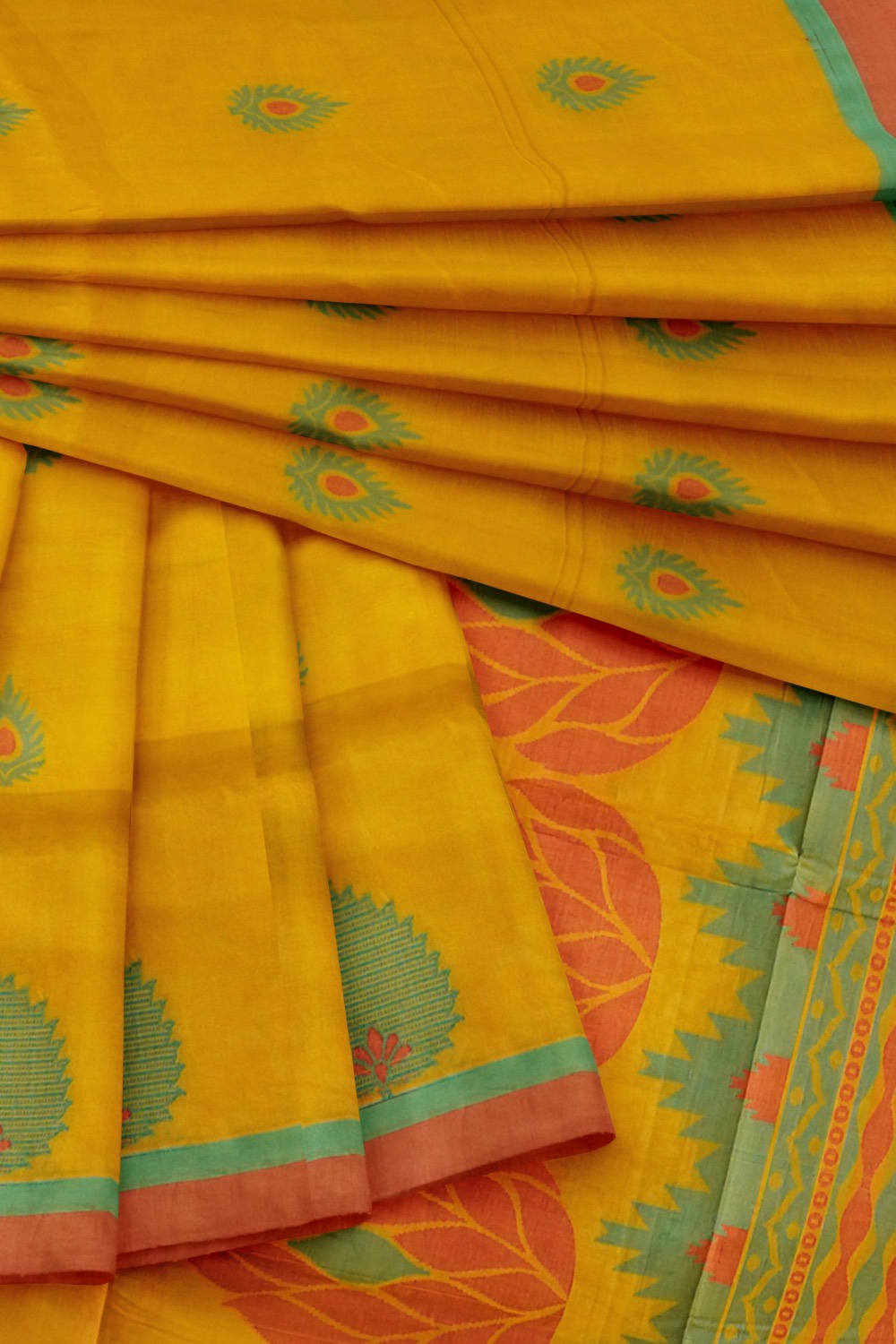 sri kumaran stores kora cotton saree yellow saree with red border 4
