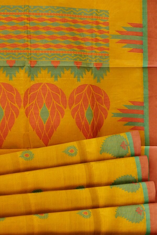sri kumaran stores kora cotton saree yellow saree with red border 5