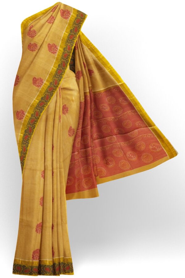 sri kumaran stores kora cotton saree yellow saree with yellow border 1